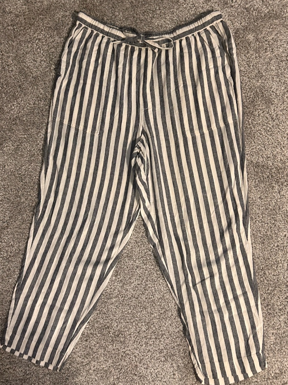 Womens Striped Drawstring Pants - Black & White XL